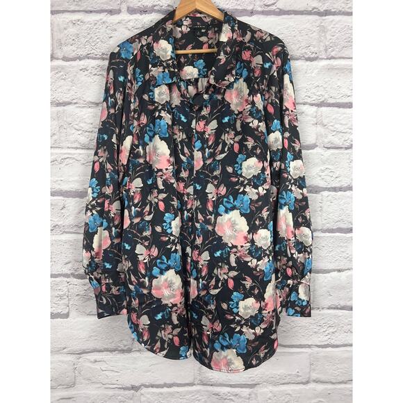 Torrid Womens 3X Feminine Romantic Gothic Whimsigoth Floral Satin Button Blouse - Picture 3 of 12